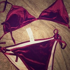 VELVET BURGUNDY 2 PIECE SWIMSUIT BOOHOO